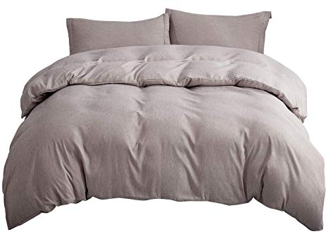 PHF Yarn Dyed Duvet Cover Set Lightweight and Soft Bedding Queen Size Beige Grey Faux Cotton with Corner Ties