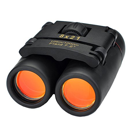 Primacc 8 x 21 Compact Binoculars Folding Telescope with Clean Cloth and Carry Case for Bird Watching, Traveling, Outdoors, Sight Seeing, Climbing