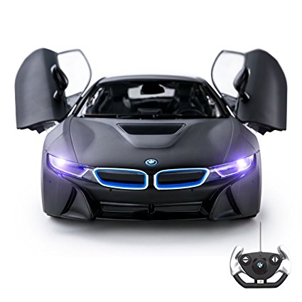 BMW i8 Remote Control Kids Car Toy - Opening Doors - Working Lights – PL9371 Official Licensed Electric 1:14 RC Model - Black 40Mhz