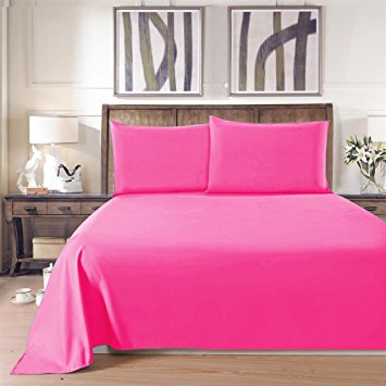 Lullabi Linen 100% Brushed Soft Microfiber Bed Sheet Set, Fitted & Flat Sheet & Pillowcase, Cozy Comfortable, Wrinkle, Fade, Stain Resistant, Deep Pockets (Pink, Twin)