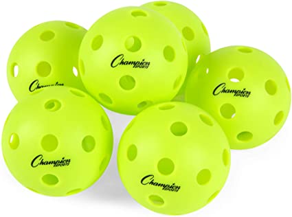 Champion Sports Indoor Pickleball Balls: USAPA Approved Official Size Tournament Pickleballs - Optic Yellow Pickleball Ball Set for Indoor Courts - 6 Pack
