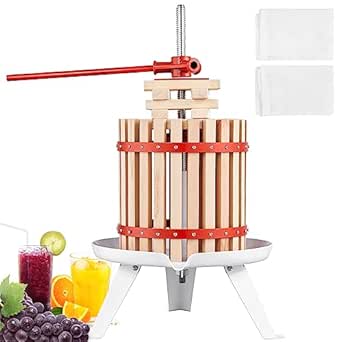 VEVOR Fruit Wine Press, 1.6 Gal/6.4L, Solid Wood Basket with 6 Blocks, Manual Juice Maker, Cider Apple Grape Tincture Vegetables Honey Olive Oil Making Press with Pole Handle Bar for Kitchen and Home