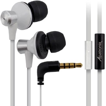 Earbuds Alpatronix EX100 Universal High Performance Stereo In-Ear Headset with Built-in Microphone Noise Isolating Earphones Tangle-Free Headphones Premium Metallic Alloy Housing Enhanced BASS and 1-Button Playback Control for AndroidiOS Smartphones Desktop PC Tablets Laptops and MP3 Players Retail Packaging with Carrying Pouch - White