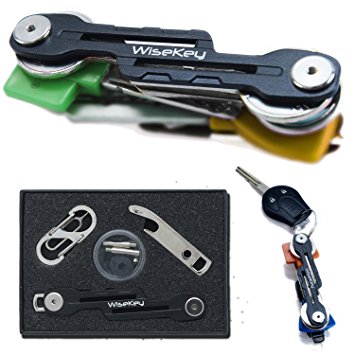 Smart compact key holder organizer keychain (Black) , stainless steel(1.9mm thickness ), Pocket Organizer up to 20 keys, Gadget include SIM & Bottle Opener and more, Wisekey