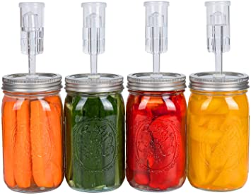 Jillmo Fermentation Kit, Split-type Fermenting Lids for Wide Mouth Mason Jars(4 Set, Jars Not Included)