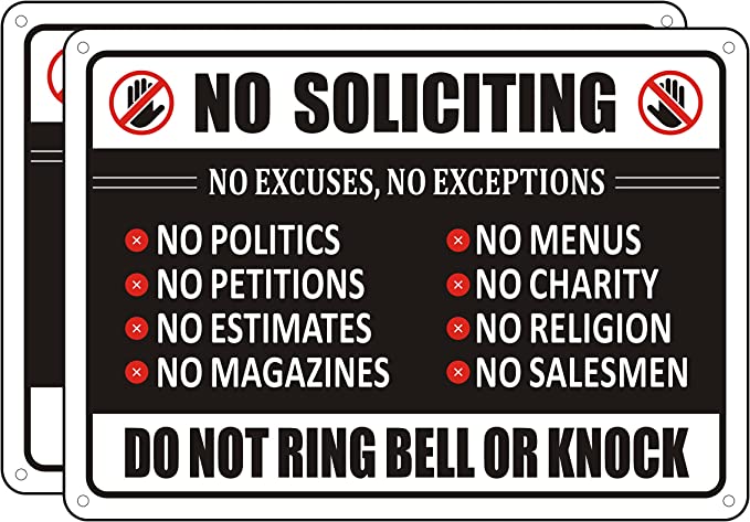 MongFun No Soliciting Sign for House Door, No Excuses No Exceptions, 10" x 7" Rust Free Aluminum Signs (2 Pack)