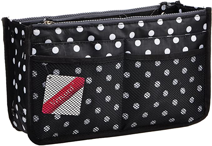 Vercord Updated Purse Handbag Organizer Insert Liner Bag in Bag 13 Pockets Black Dot Medium