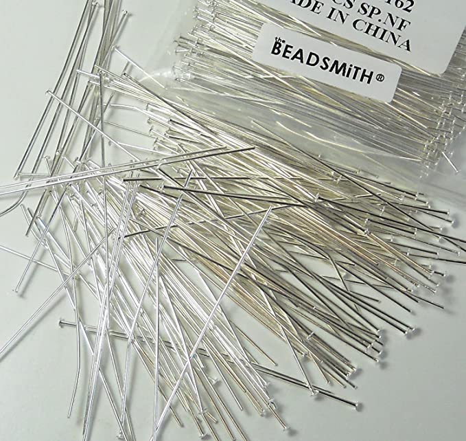 144 Head Pins .029dia X 2.25 Inch Silver Plating Over Brass Standard 21 Gauge Wire Beadsmith Headpins