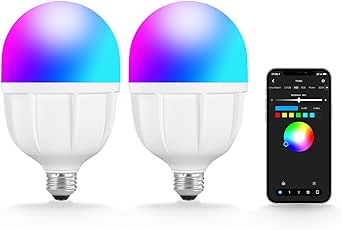 Neewer Photography RGB LED Light Bulb 2 Pack, App Control 26W FCC/IC/UL Certified LED Bulb with 9 Effects, 400lux/m 2700K-6500K CRI93  TLCI98 , E26 Base for Studio Softbox Lighting Kit, T100C