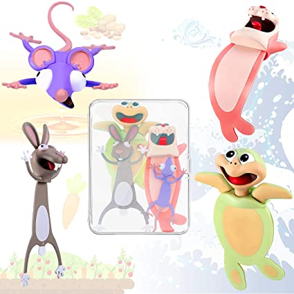 4 Pieces 3D Wacky Animal Bookmark Funny Cartoon Animal Book Marks Squashed Pals Bookmark Cute Animals Stationery for Students and Kids (Rabbit, Rat, Seal, Turtle)