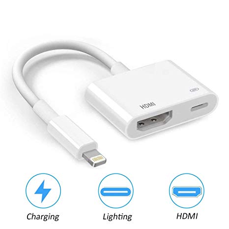 Lightning Digital AV Adapter, Lighting to HDMI Adapter with Lightning Charging Port Compatible with iPhone X 8 7 6 Plus 5s 5, iPad, iPod to TV Projector Monitor for 1080P HDTV, Support iOS 12 & Later