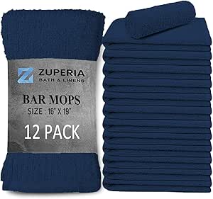 Bar Mop Kitchen Towels- 12 Pack (16"x19") Bar Mop Towels -100% Cotton Dish Cloth Towels - Super Absorbent Dish Cloths & Dish Towels, Multi-Purpose for Home, Kitchen & Bar (Navy Blue)