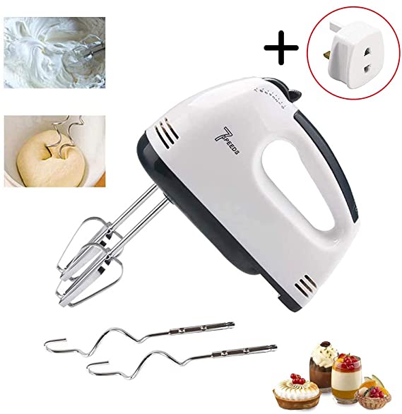 Gabriel Whisk, Electric Hand Mixer 7-Speed Lightweight Handheld Whisk for Kitchen Baking Cake Mini Egg Cream Food Beater - 2* Beaters, 2* Dough Hooks (Hand)
