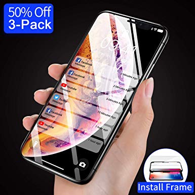 Ainope [3 Packs] Screen Protector for iPhone Xs & iPhone X (Install Frame, Clear) iPhone Xs/X Tempered Glass Screen Protector [Force Resistant Up to 23 Pounds]Case Friendly for Apple 5.8 in(2017&2018)