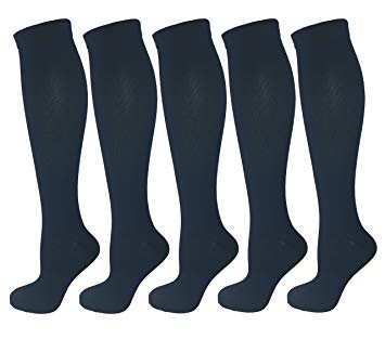 5 Pair Navy Blue Small/Medium Compression Socks, Moderate/Medium Compression 15-20 mmHg. Running, Nurses, Travel & Flight Knee-High Socks. Womens Shoe Sizes 6-10, Mens Sizes 5-9