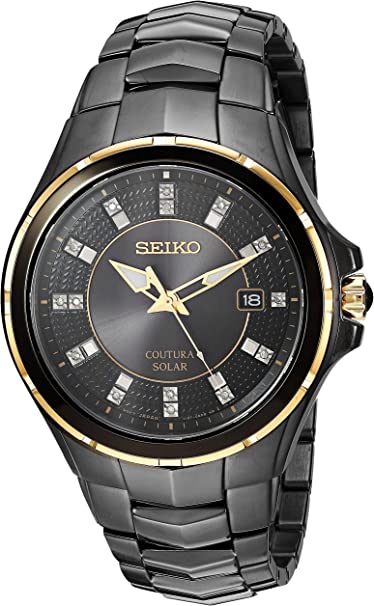 Coutura Men's Solar Diamond Dial Watch, Black, Gold