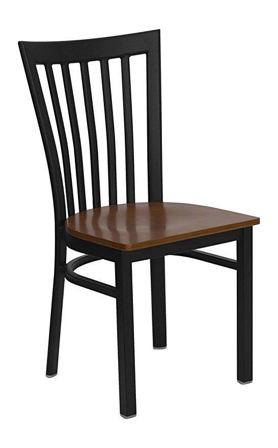 Flash Furniture 2 Pk. HERCULES Series Black School House Back Metal Restaurant Chair - Cherry Wood Seat