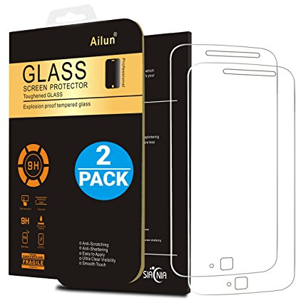 Moto G4 Plus Screen Protector,[2Packs]by Ailun,Tempered Glass for Moto G4 Plus,9H Hardness,Ultra Clear,Bubble Free,Anti-Scratch&Fingerprint&Oil Stain Coating,Case Friendly-Siania Retail Package