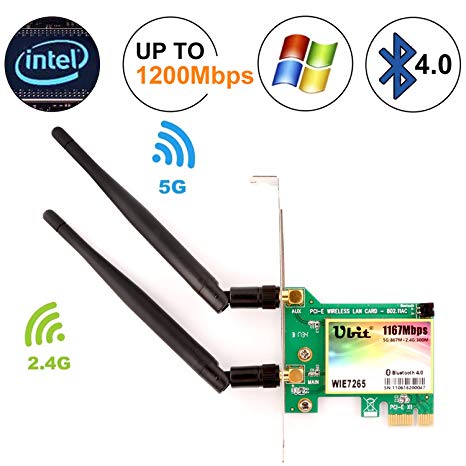 Ubit AC 1200Mbps Bluetooth WiFi Card,Wireless WiFi PCIe Network Adapter Card 5GHz/2.4GHz Dual Band PCI Express Network Card with Bluetooth 4.0 and 2×Antenna for Desktop/PC Gaming(WIE7265)