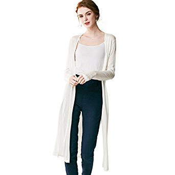 Women's Extra Soft Knit Solid Lightweight Long Sleeve Open Front Classic Long Office Maxi Cardigan Sweater