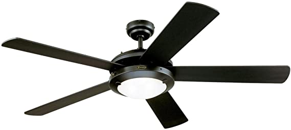 Westinghouse 7801665 Comet Two-Light 52-Inch Reversible Five-Blade Indoor Ceiling Fan, Matte Black with Frosted Glass