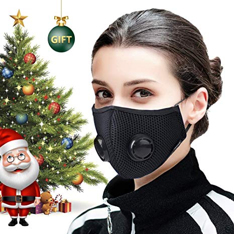Dust Mask - Activated Carbon Face Mask with Extra Filter Cotton Sheet and 2 Valves for Exhaust Gas, Pollen Allergy, PM2.5, Running, Cycling, Outdoor Activities（N99 Mask, Black）