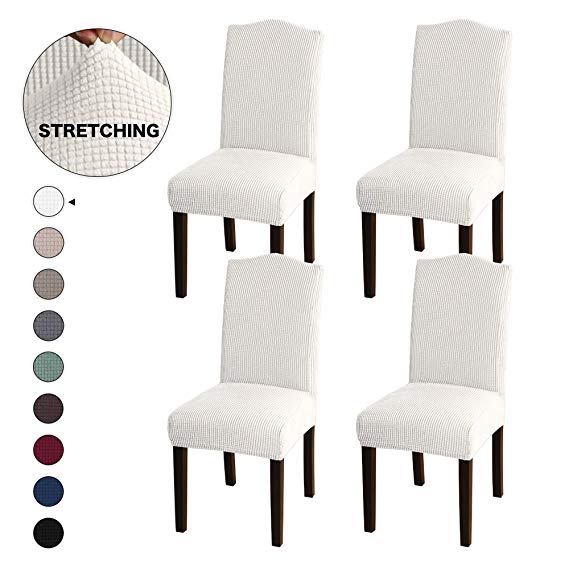 Turquoize Jacquard Dining Room Chair Slipcovers Sets Stretch Chair Cover for Home Decor Dining Chair Slipcover Washable Removable Dining Chair Protector Cover for Dining Room Set of 4, Ivory