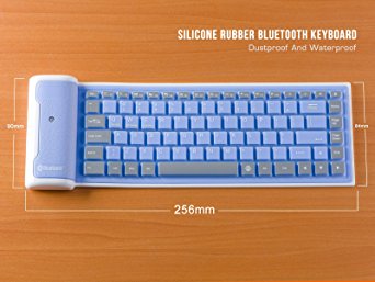LinDon-Tech Portable Wireless Keyboard Flexible Silicone Roll-up Bluetooth Keyboard for Tablet, Smartphone, Laptop, Built-in Rechargeable Lithium Battery (blue)