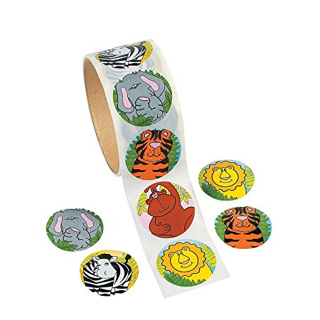 Fun Express Zoo Animal Sticker Roll Novelty (100 Piece)