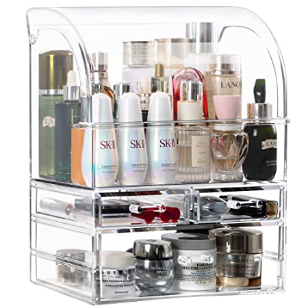 T-SIGN Large Makeup Organizer Storage, Acrylic Cosmetics Display Cases, Perfume Dustproof Waterproof Skin Care Organizer for Counter Dresser, Lipsticks, Skincare Products, Clear