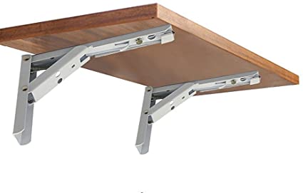 Wall Mounted Folding Shelf Brackets, Rolled Steel Triangle Table Bench Folding Shelf Bracket with Short Release Arm, Max Load: 132lb #81223-8F (2 Pack)