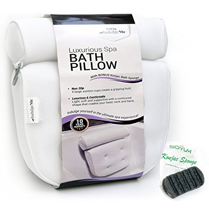 Luxurious Bath Pillow PLUS Konjac Bath Sponge, Extra Large Suction Cups, No More Mold Quick Drying Mesh