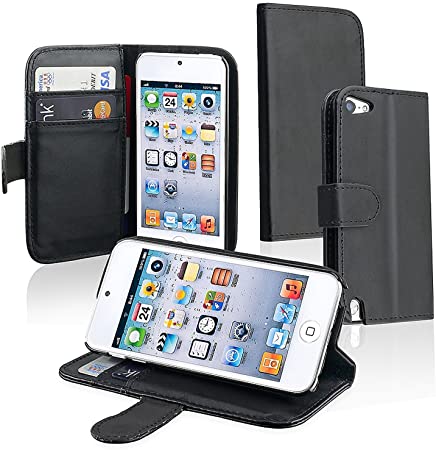 Everydaysource Compatible with Apple iPod Touch 6th Gen Apple iPod touch 5th Generation Leather Wallet Case with Card Holder, Black