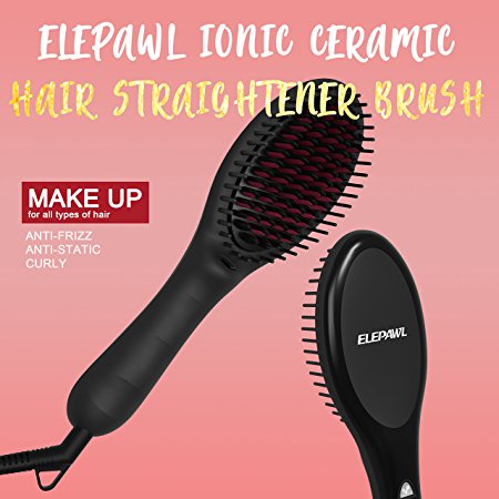 Hair Straightener Brush by Elepawl | Professional Ionic Ceramic Hair Straightener - Ideal Solution for Frizz Curly Natural Hair - Package with Heat Resistant Glove and more(Ionic)
