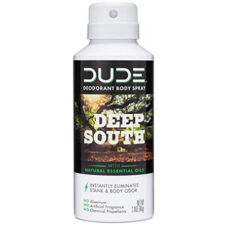 DUDE Deodorant Body Spray, Multipurpose Usage with Natural Essential Oils, Fresh Deep South Scent, 2.8 oz