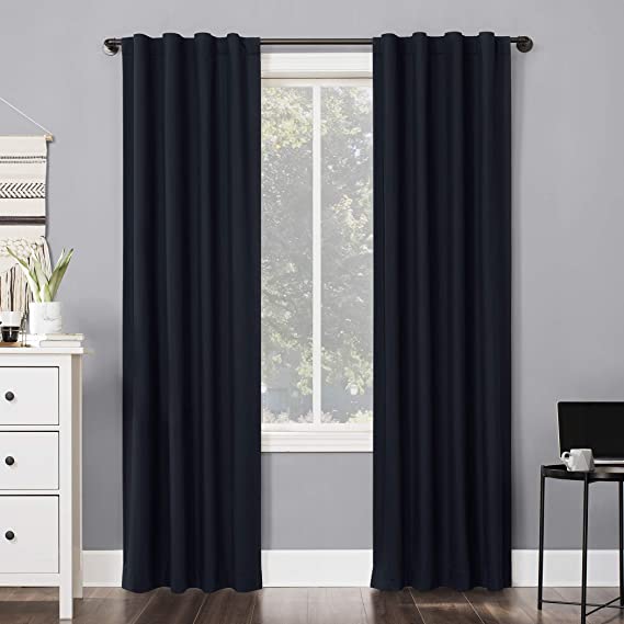 Sun Zero Cyrus Thermal 100% Blackout Back Tab Curtain Panel, 40" x 96", Navy Blue