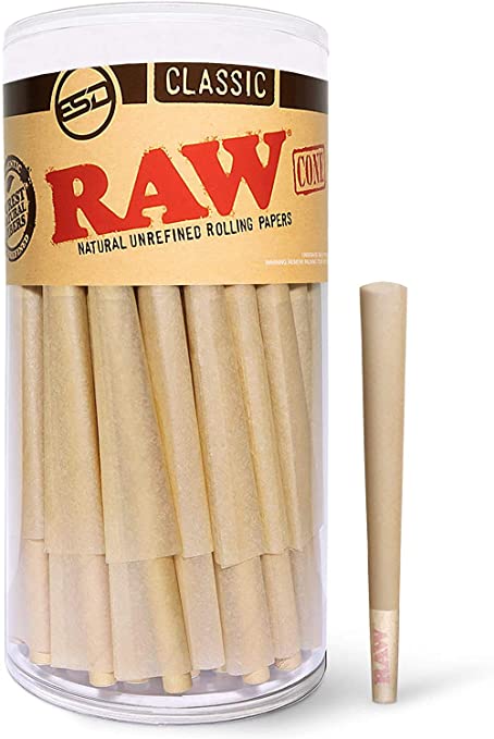 RAW Cones Classic 1 1/4 Size | 100 Pack | Natural Pre Rolled Rolling Paper with Tips & Packing Sticks Included