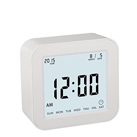 DreamSky Digital Alarm Clock With Timer, Time/Alarm/Timer /Temperature Display In 4 Angle , Light Activated Night Light -Battery Operated Travel Alarm Clock ,Simple To Set Clocks (White)