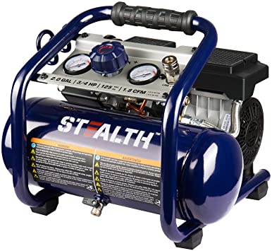 Stealth Ultra Quiet Air Compressor, Only 60 Decibel 2 Gallon Peak 3/4 HP Max 125 PSI Portable Air Compressor, Oil-Free Air Pump, 1.8 CFM @ 90 PSI Electric Air Compressor for Garage Innovation Work