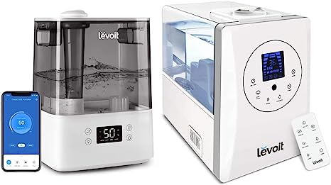 LEVOIT Humidifiers for Bedroom Large Room Home, Gray & Humidifiers for Bedroom Large Room 6L Warm and Cool Mist for Families Plants with Built-in Humidity Sensor, Essential Oil, White