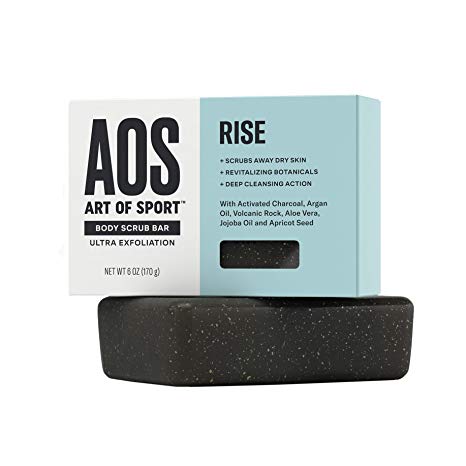 Art of Sport Exfoliating Soap Body Scrub Bar (2-pack), Rise Scent, with Jojoba Oil, Argan Oil, Volcanic Rock, Aloe Vera and Activated Charcoal, Ultra Exfoliation and Intensely Moisturizing, 6 oz