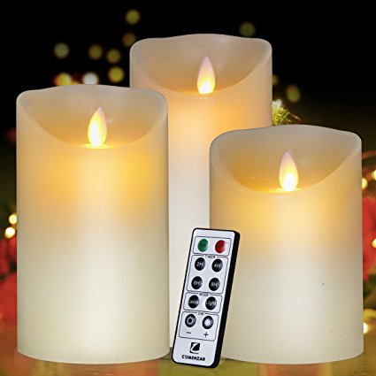 Flameless Candles, Super Long Battery Life Battery Candles C Cell Battery 400 Hours Lighting Set 5" 6" 7"with Remote Timer By Comenzar(Ivory Yellow)