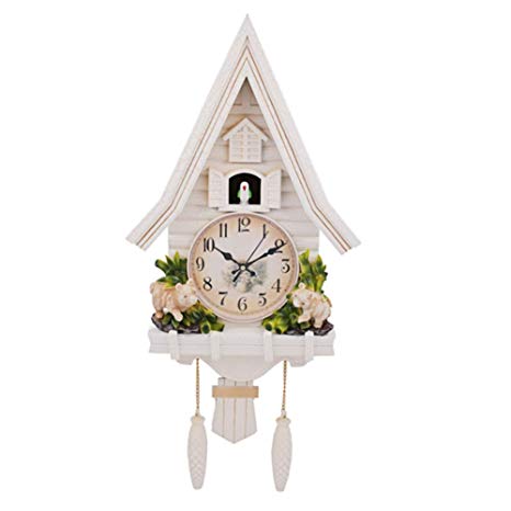 DOPORA Cuckoo Clock Black Forest Clock,Birdhouse Wall Clock with Natural Bird Voices,Pendulum Cuckoo Chime,Battery Operated(33X69cm),#3