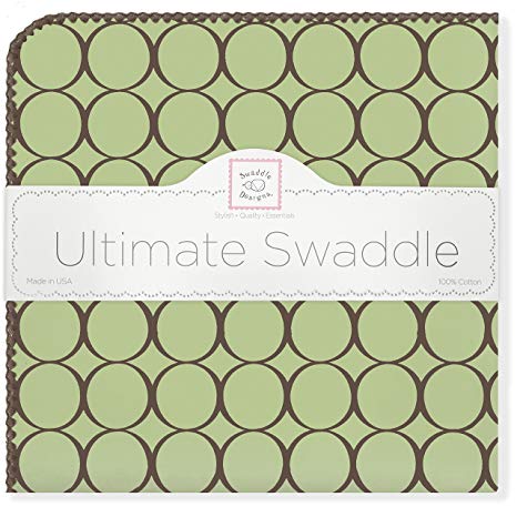 SwaddleDesigns Ultimate Winter Swaddle, X-Large Receiving Blanket, Made in USA, Premium Cotton Flannel, Brown Mod Circles on Lime (Mom's Choice Award Winner)