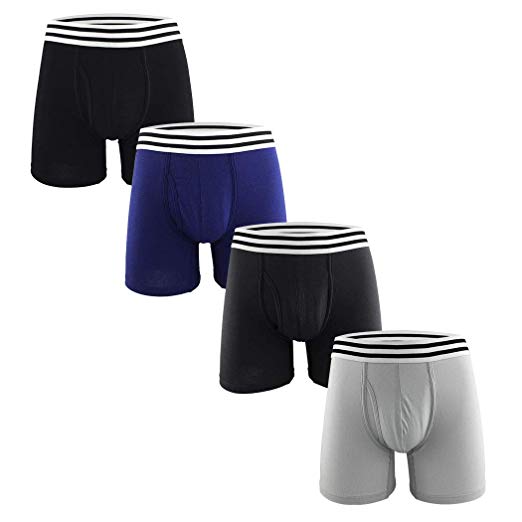 Telustyle Men's Cotton Classic Pouch Boxer Briefs with Open Fly Underwear - 4 Packs