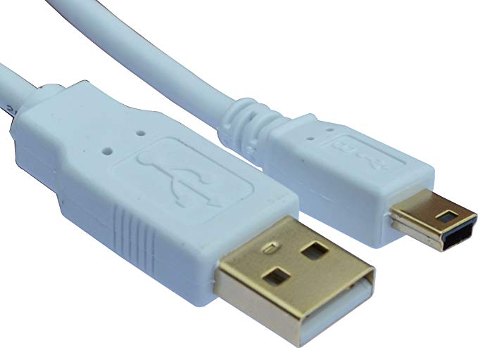 rhinocables® White 5m 5 Metre USB 2.0 Mini type B Data Cable Lead to A Male HQ Gold Contacts