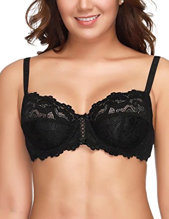 WingsLove Women's Full Coverage Non-padded Bra Soft Cup Floral Lace Underwire Bra