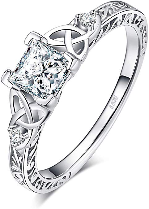 JewelryPalace Infinity Celtic Knot Princess Cut Cubic Zirconia Solitaire Engagement Ring 925 Sterling Silver