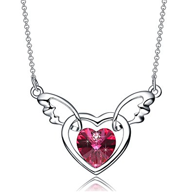 [Christmas Deals] NEEMODA "Angel Wings" Austrian Crystal Heart Pendant Necklace Eco-friendly Vacuum White Gold Plating