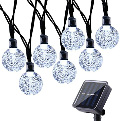 Toodour Solar Globe Lights, 50 LED 29.5ft Solar String Lights with 8 Modes, Waterproof Crystal Ball String Lights for Patio, Lawn, Party, Garden, Holiday Decorations (White)
